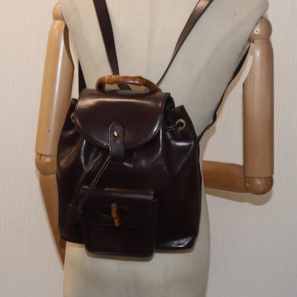 GUCCI Bamboo Shoulder Bag Leather Brown Auth bs15496