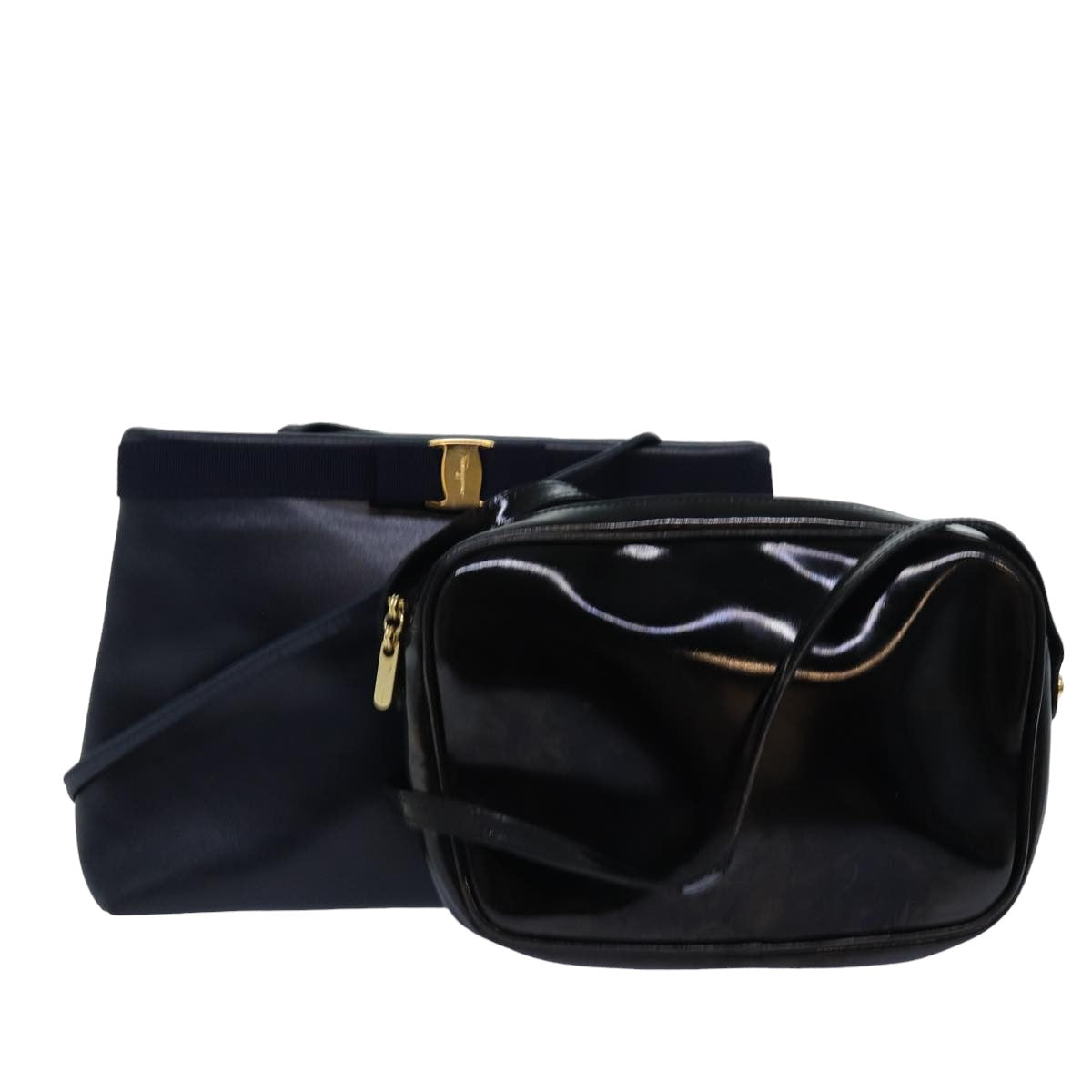 Salvatore Ferragamo Shoulder Bag Leather 2Set Navy Black Auth bs15502