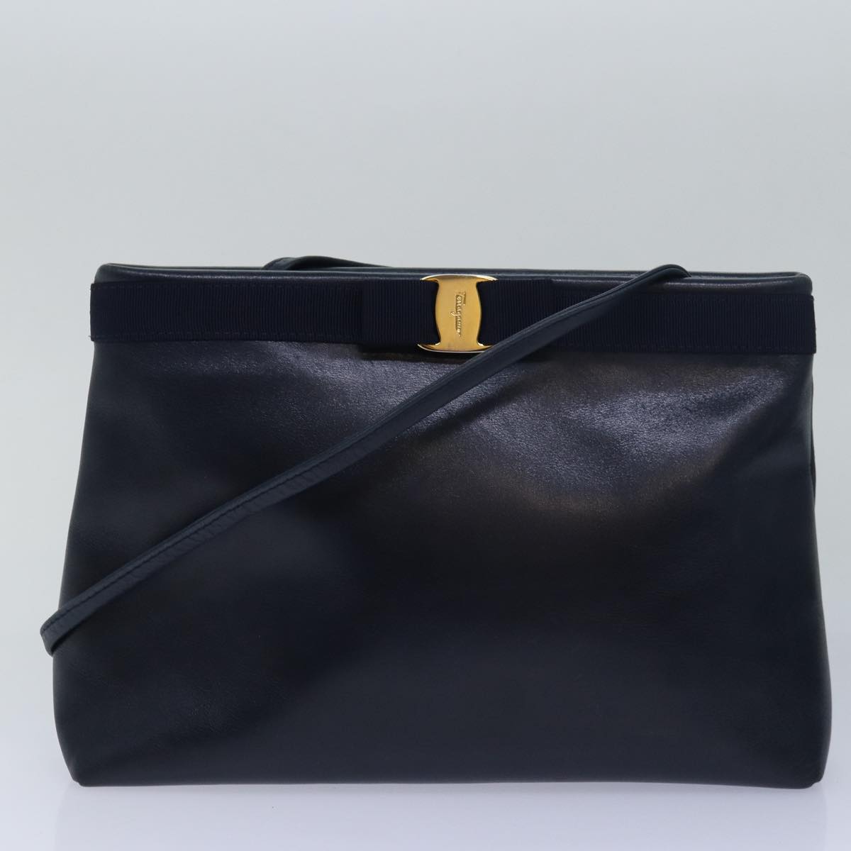 Salvatore Ferragamo Shoulder Bag Leather 2Set Navy Black Auth bs15502