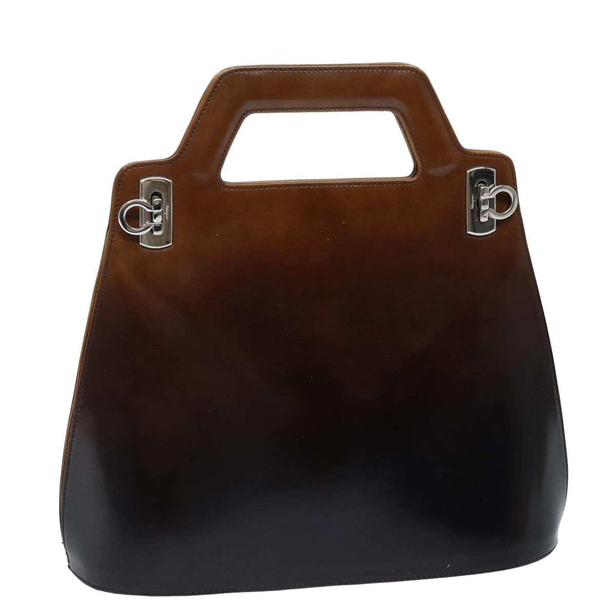 Salvatore Ferragamo Gancini Hand Bag Enamel Brown Auth bs15505