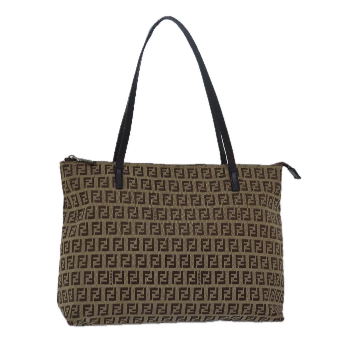 FENDI Zucchino Canvas Tote Bag Brown Black Auth bs15507