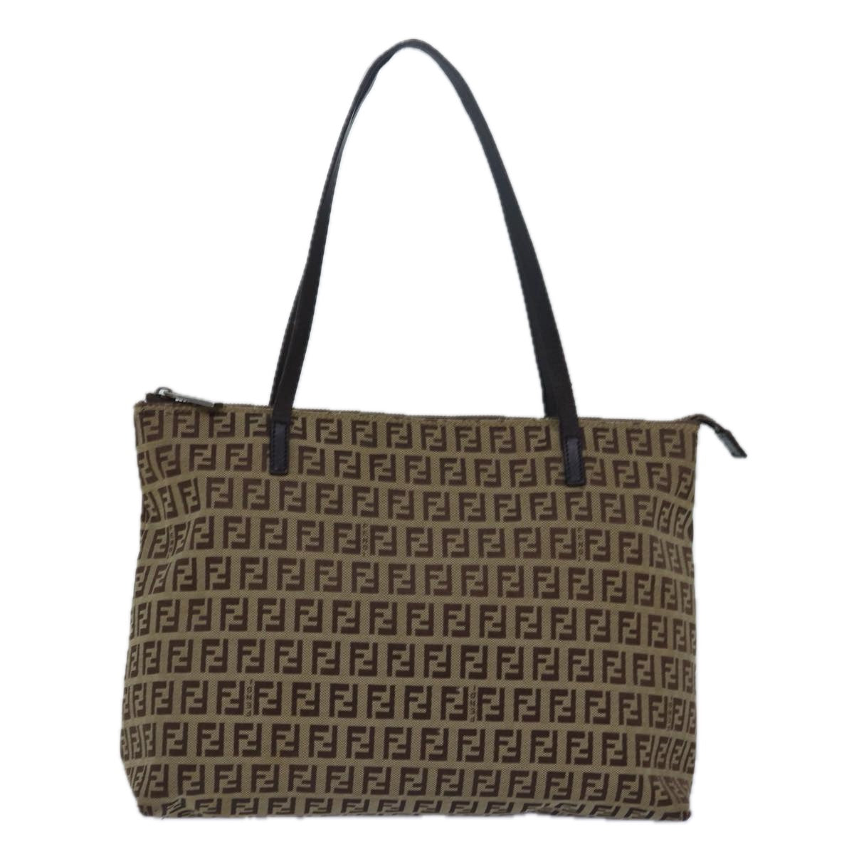 FENDI Zucchino Canvas Tote Bag Brown Black Auth bs15507