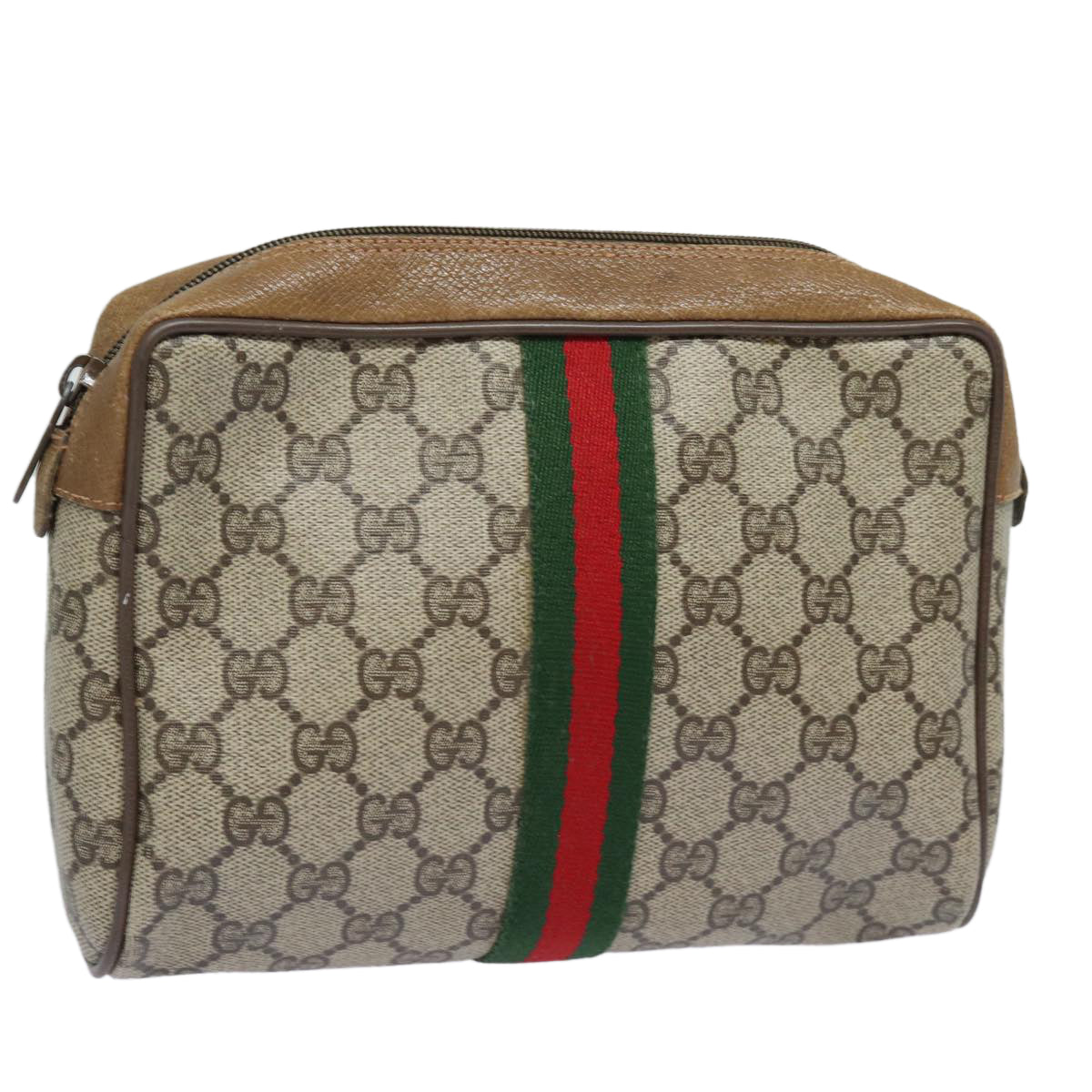 GUCCI GG Supreme Web Sherry Line Clutch Bag PVC Beige 89 01 012 Auth bs15510