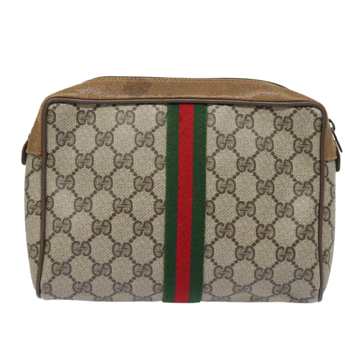 GUCCI GG Supreme Web Sherry Line Clutch Bag PVC Beige 89 01 012 Auth bs15510 - 0