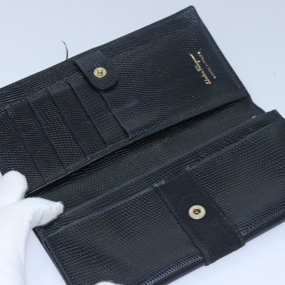 Salvatore Ferragamo Gancini Wallet Leather 8Set Black Gray yellow Auth bs15524