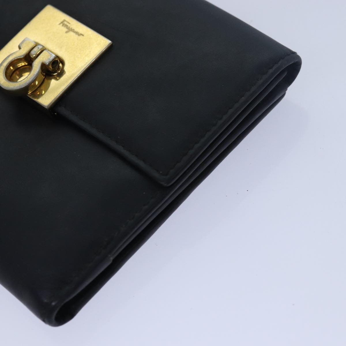 Salvatore Ferragamo Gancini Wallet Leather 8Set Black Gray yellow Auth bs15524