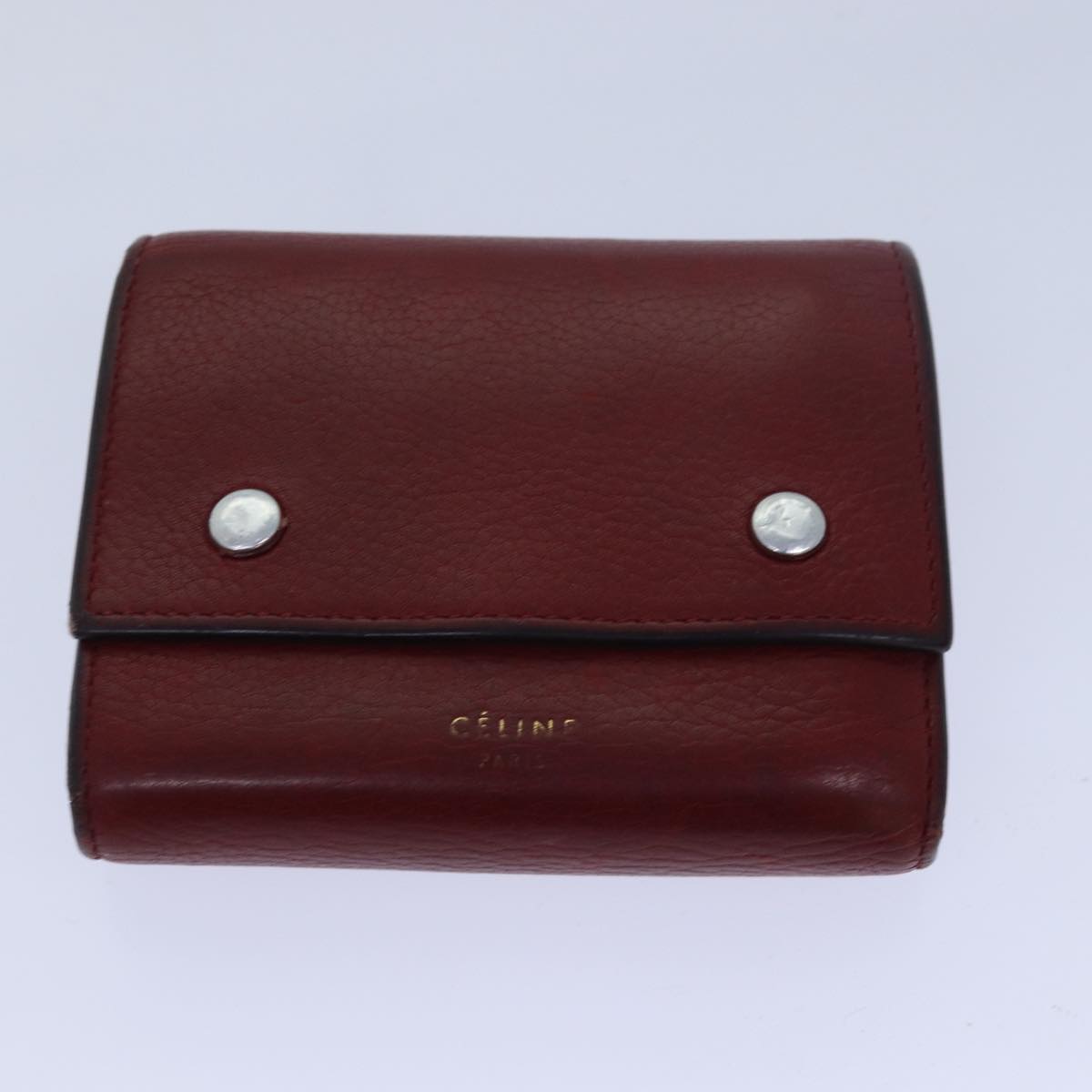 CELINE C Macadam Canvas Wallet Leather 7Set Red Brown Auth bs15529