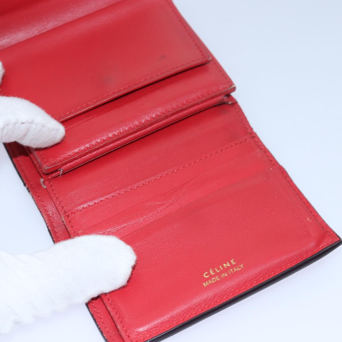 CELINE C Macadam Canvas Wallet Leather 7Set Red Brown Auth bs15529