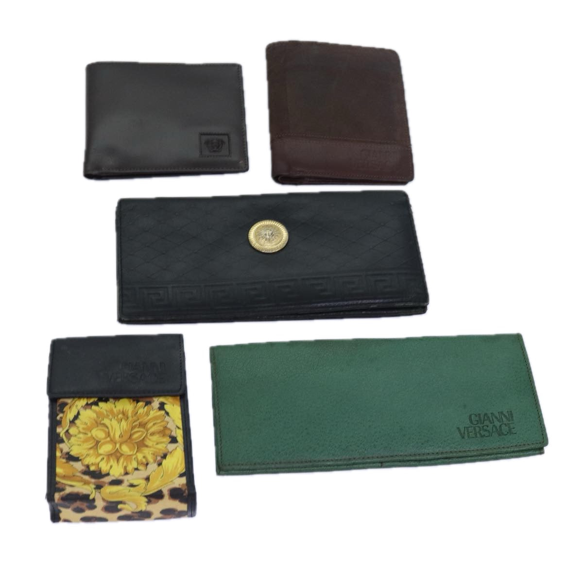 VERSACE Wallet Leather 5Set Brown Green yellow Auth bs15531