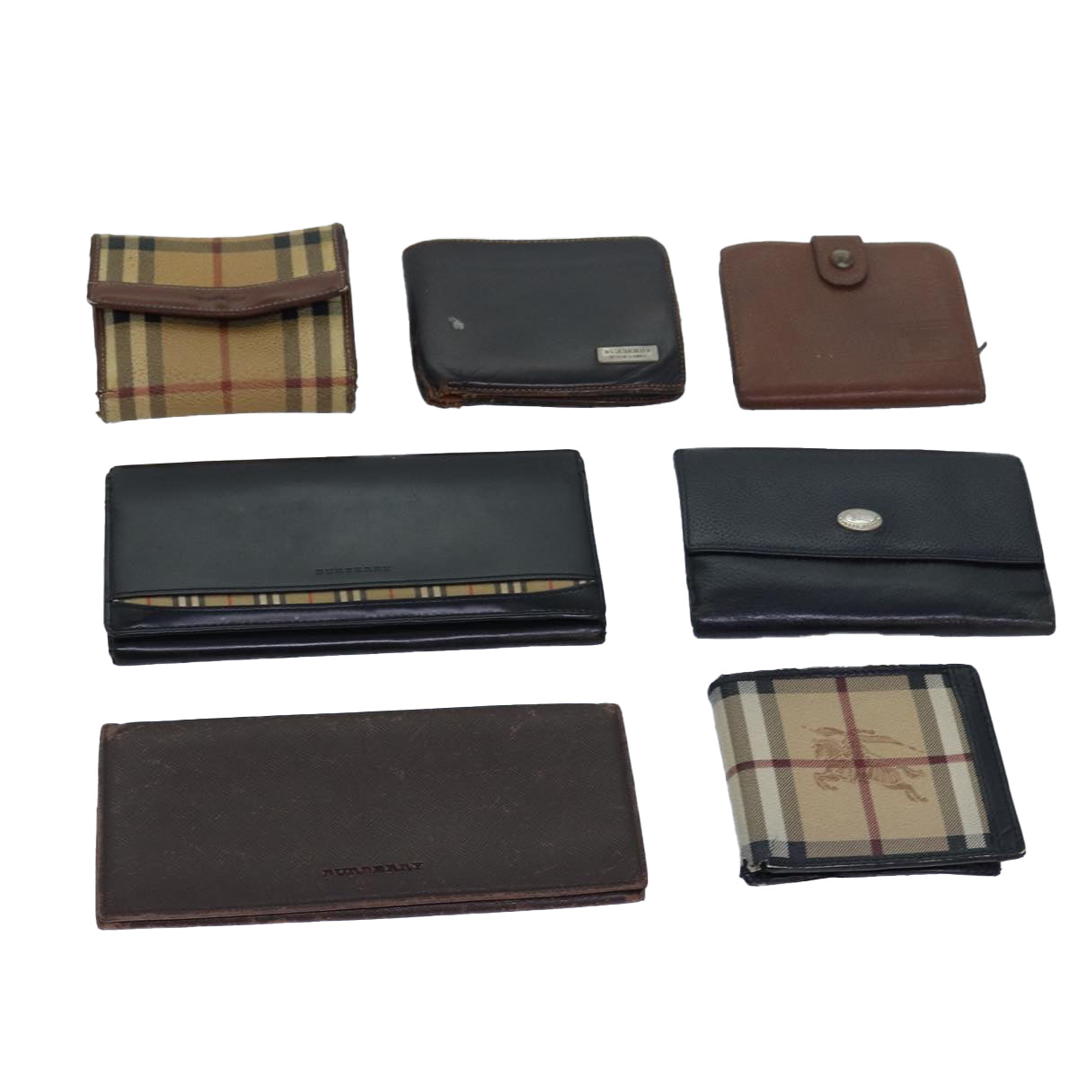 BURBERRY Nova Check Wallet PVC Leather 7Set Beige Brown Navy Auth bs15533