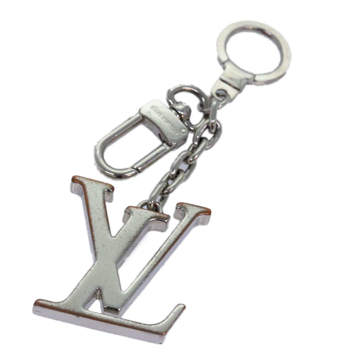 LOUIS VUITTON Porte cles initials LV Charm metal Silver M65071 LV Auth bs15563