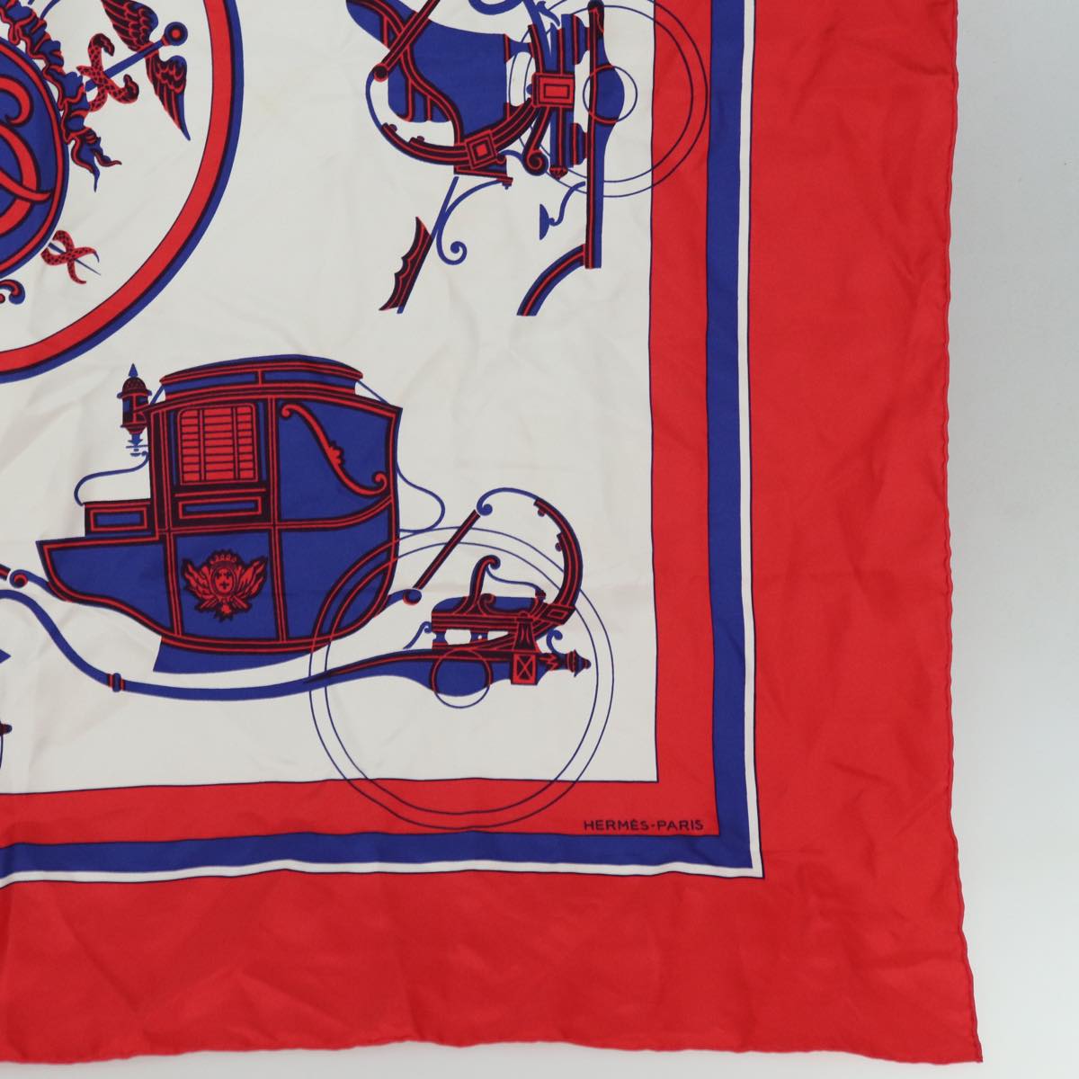 HERMES Carre 90 Scarf ""EX-LIBRIS"" Silk Red Blue Auth bs15612