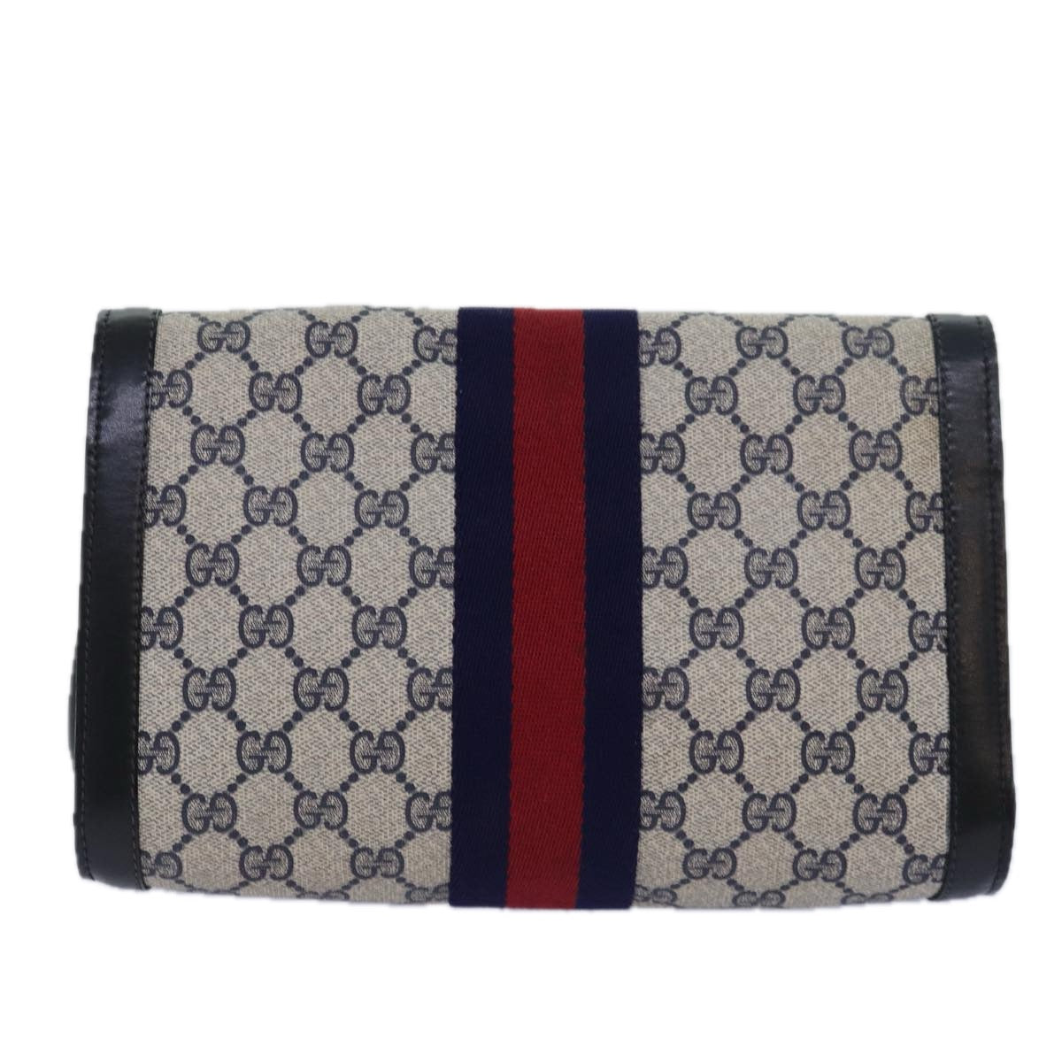 GUCCI GG Supreme Sherry Line Clutch Bag PVC Navy Red 010 378 Auth bs15615