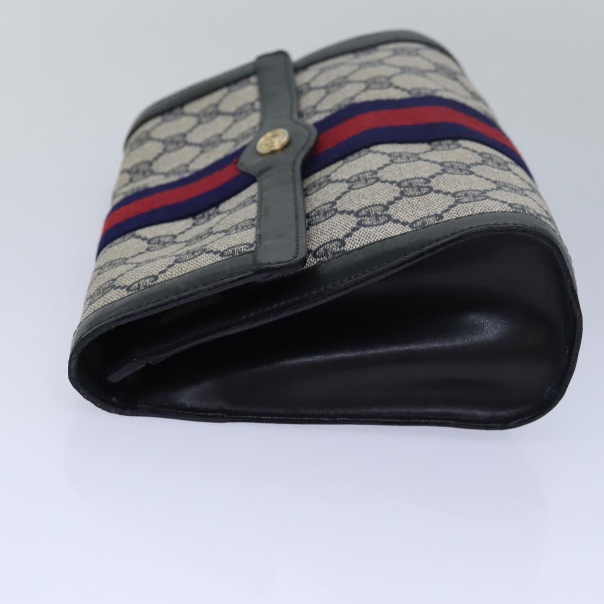 GUCCI GG Supreme Sherry Line Clutch Bag PVC Navy Red 010 378 Auth bs15615