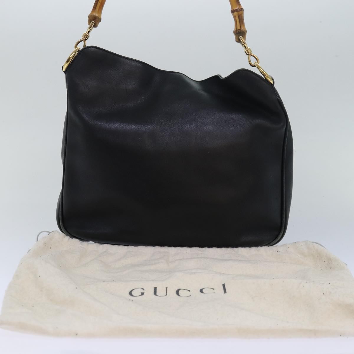 GUCCI Bamboo Hand Bag Leather Black 001 1638 Auth bs15617