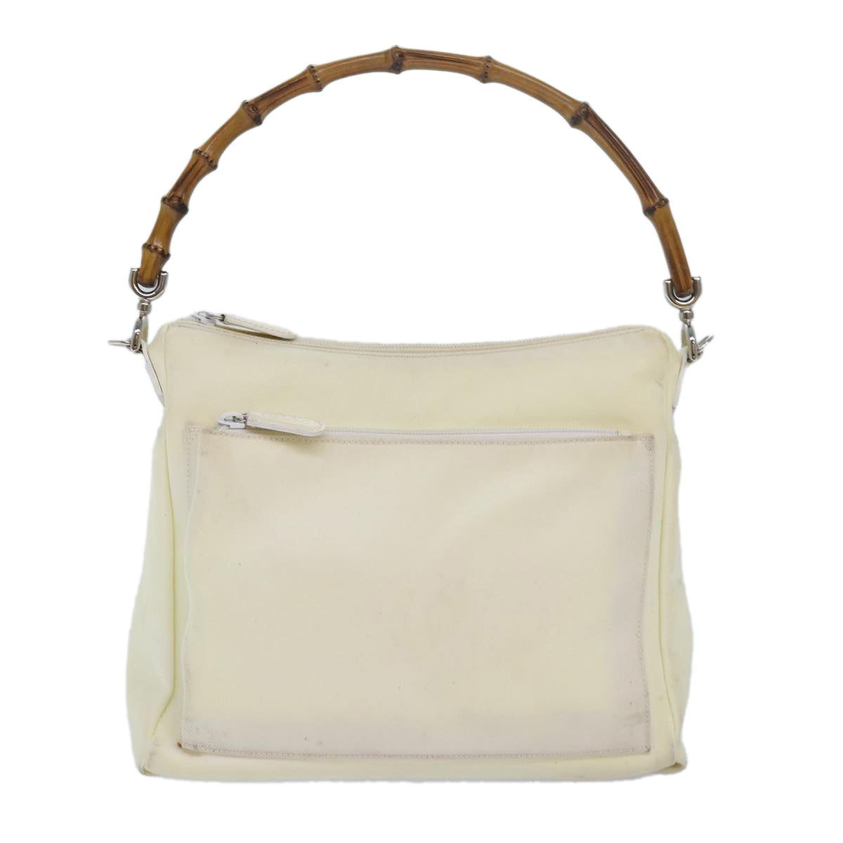 GUCCI Bamboo Shoulder Bag Nylon 2way White Auth bs15618 - 0