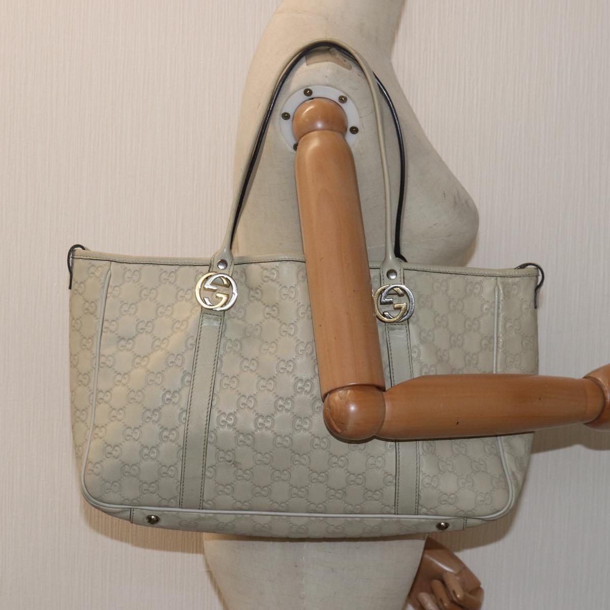 GUCCI GG Canvas GG Twins Guccissima Tote Bag White Auth bs15619