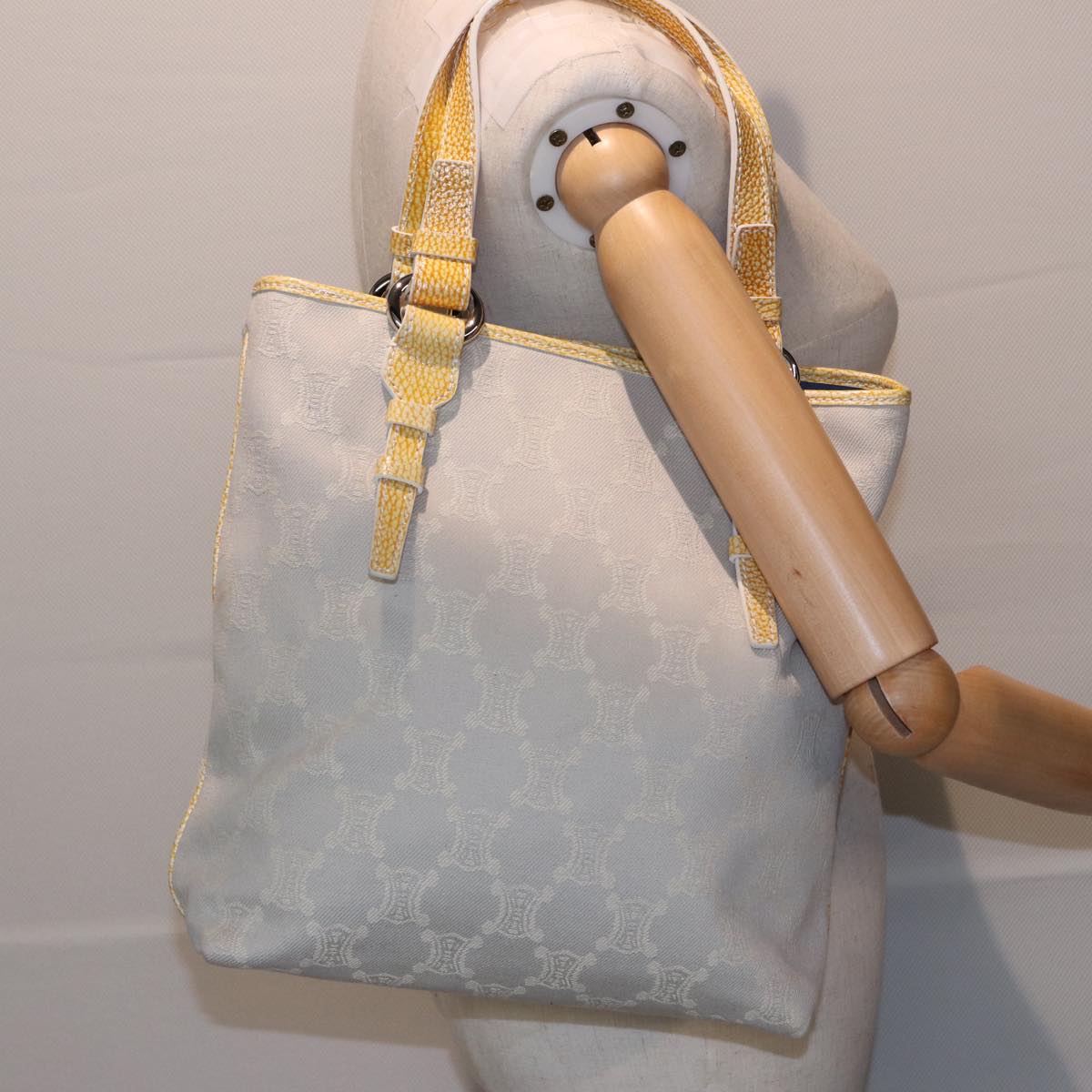 CELINE Macadam Canvas Tote Bag Yellow Light Blue Auth bs15626