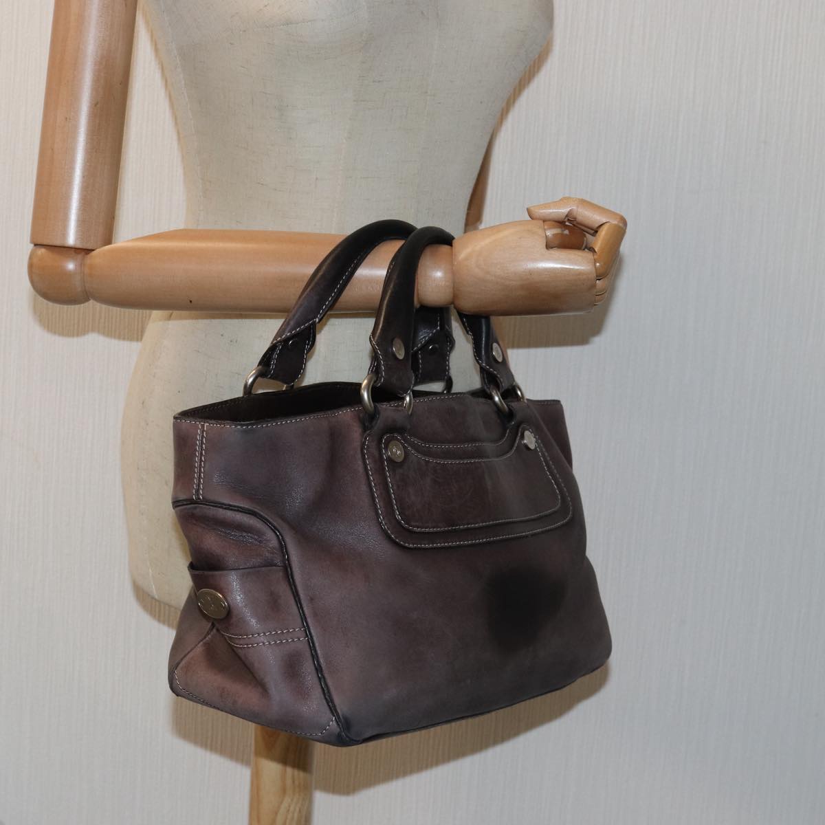 CELINE Boogie bag Hand Bag Leather Brown Auth bs15627