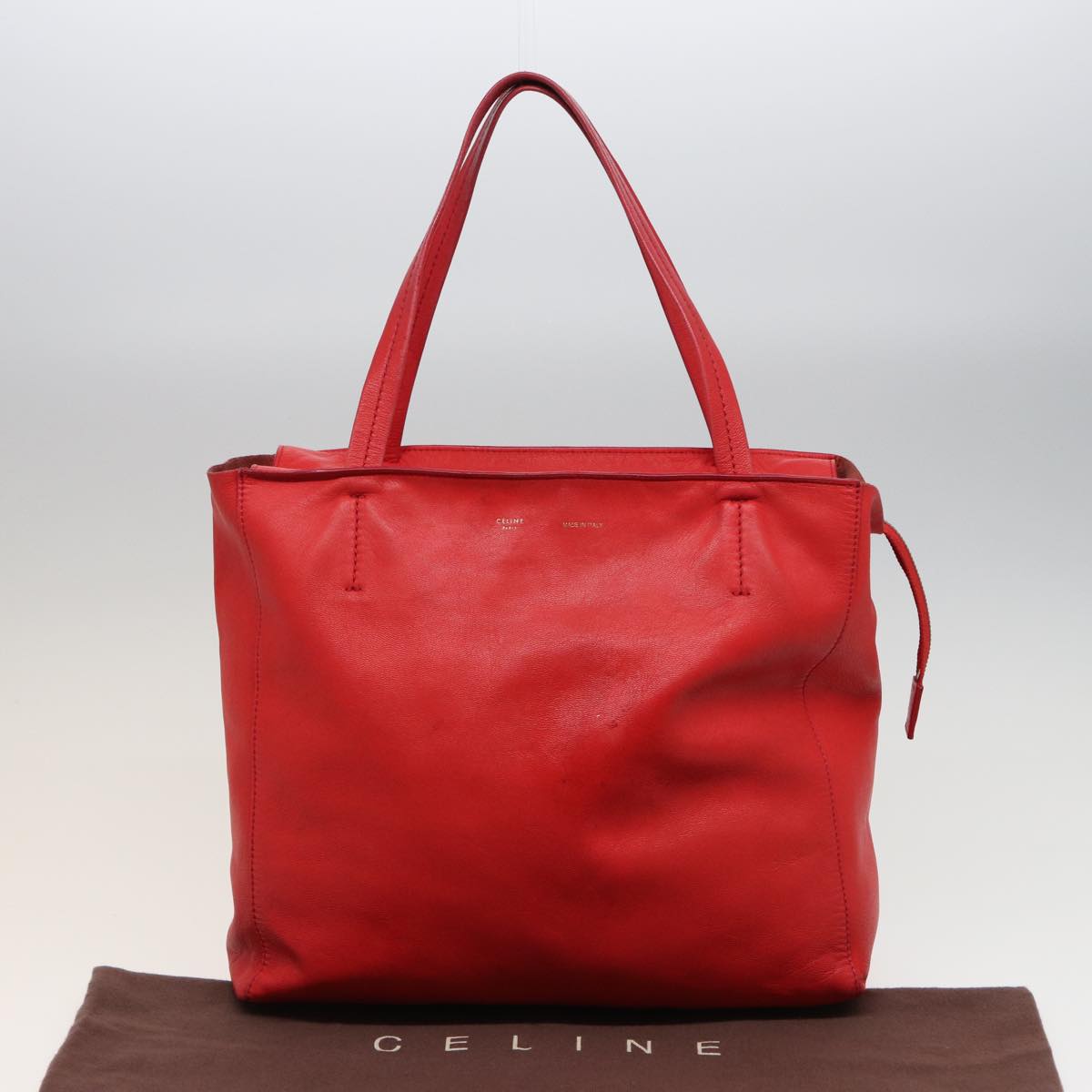 CELINE Tote Bag Leather Red Auth bs15628