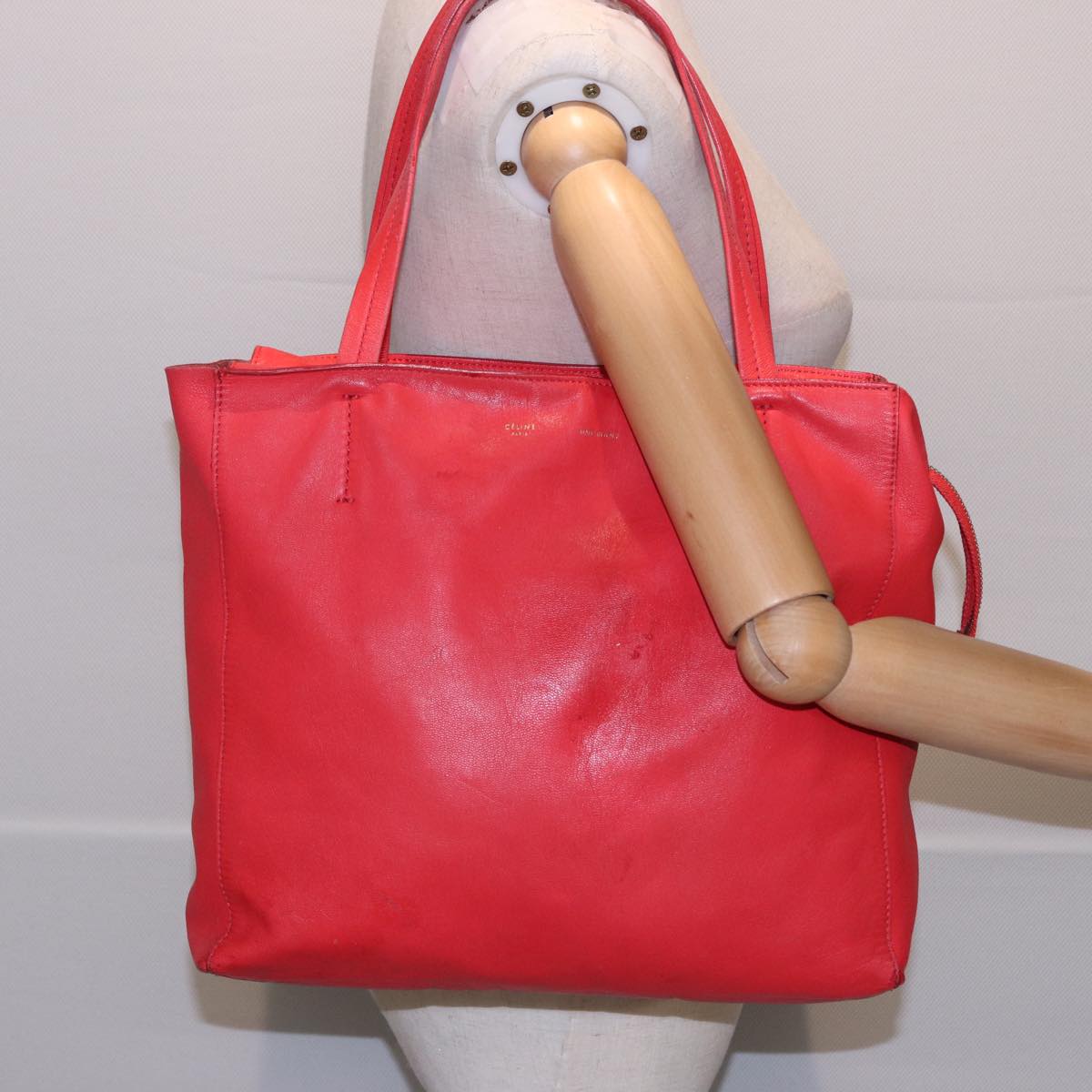 CELINE Tote Bag Leather Red Auth bs15628