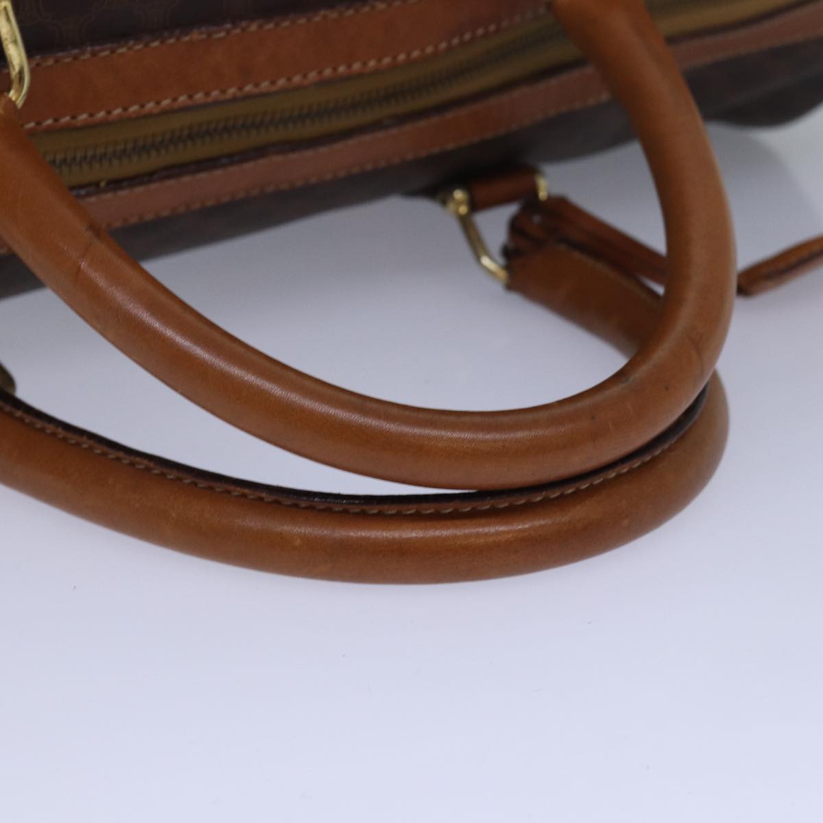 CELINE Macadam Canvas Boston Bag PVC Leather Brown Auth bs15633