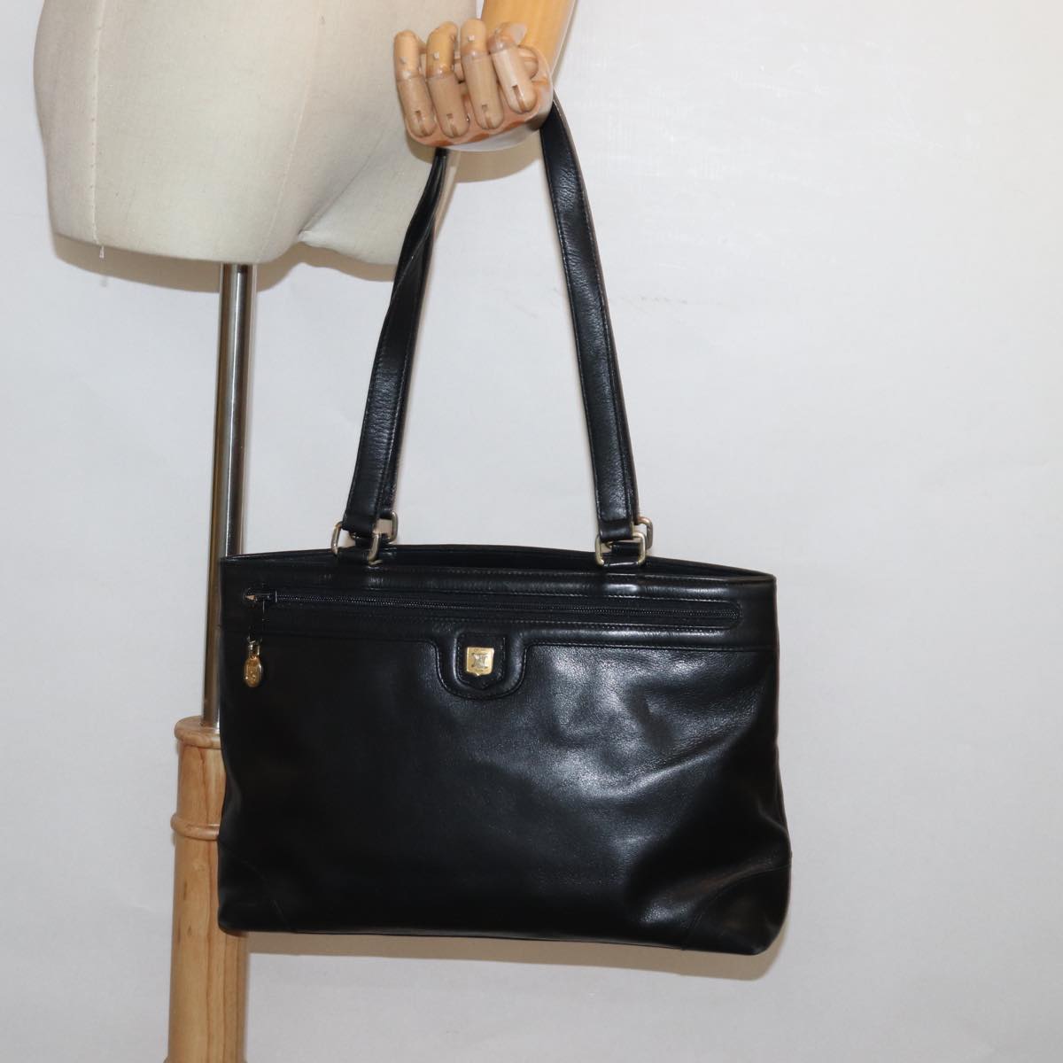 CELINE Tote Bag Leather Black Auth bs15635