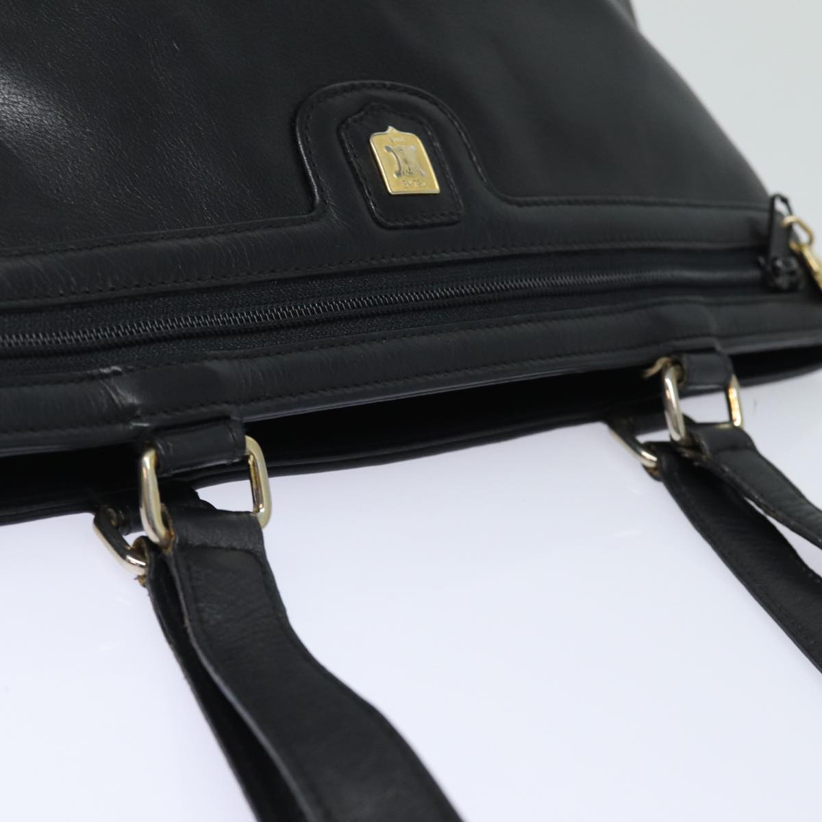 CELINE Tote Bag Leather Black Auth bs15635