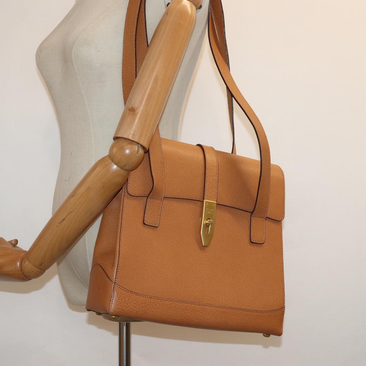 CELINE Shoulder Bag Leather Brown Auth bs15636