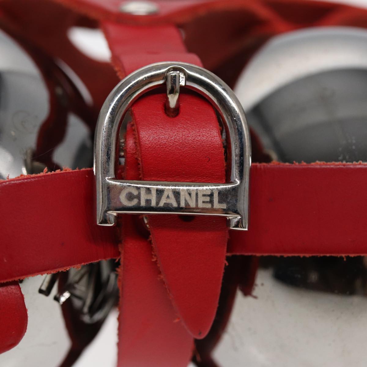 CHANEL Petanque Ball Metal Leather Wood Silver Red CC Auth bs15638A