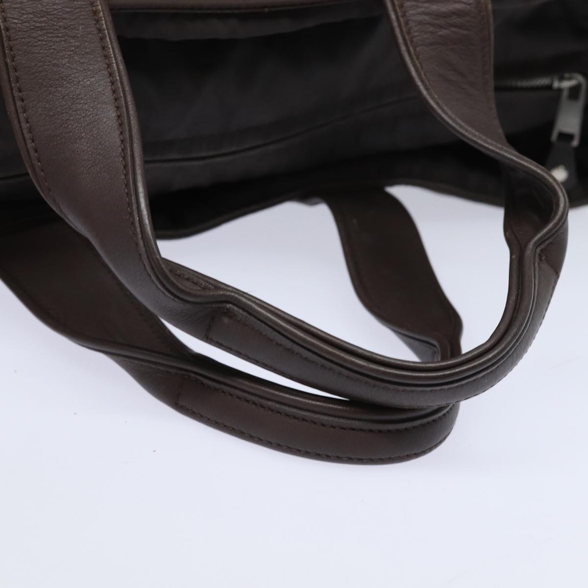 HERMES Akapu Luco MM Hand Bag Nylon Brown Auth bs15639