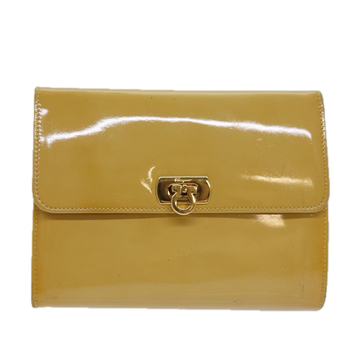 Salvatore Ferragamo Gancini Pouch Enamel Yellow Auth bs15646