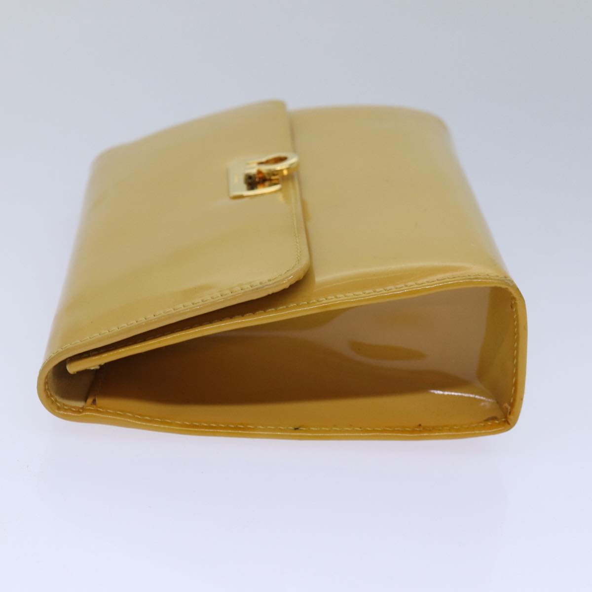 Salvatore Ferragamo Gancini Pouch Enamel Yellow Auth bs15646