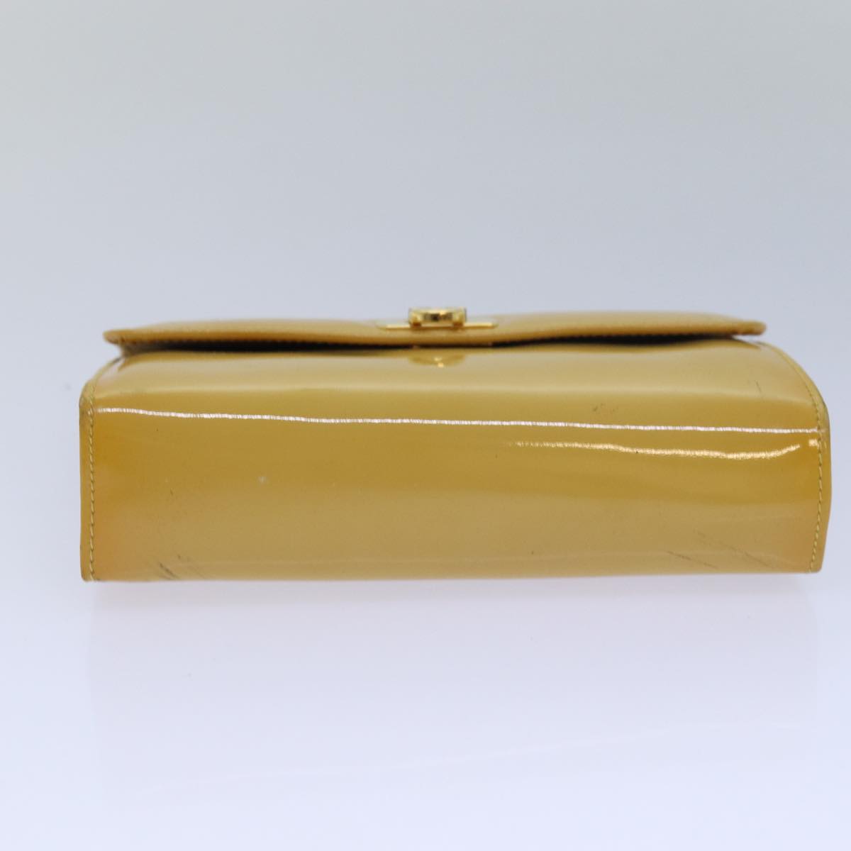 Salvatore Ferragamo Gancini Pouch Enamel Yellow Auth bs15646