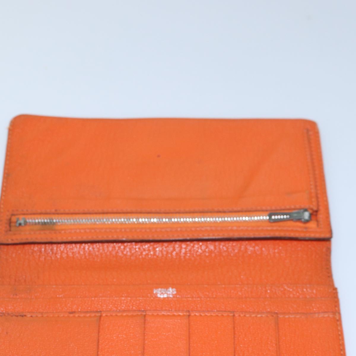 HERMES Beansufla Long Wallet Leather Orange Auth bs15648