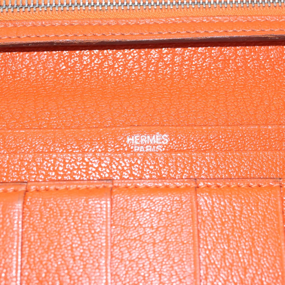 HERMES Beansufla Long Wallet Leather Orange Auth bs15648