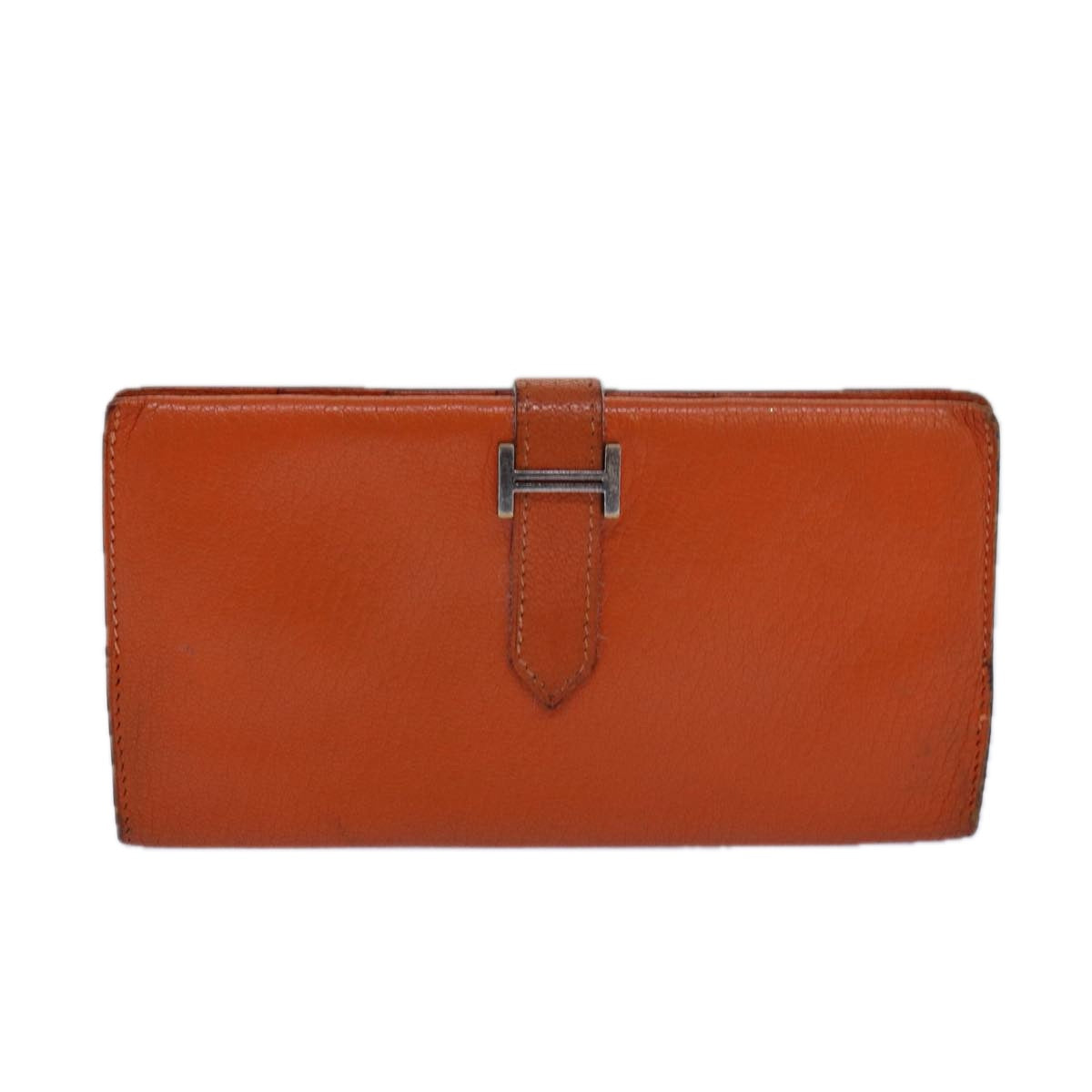 HERMES Beansufla Long Wallet Leather Orange Auth bs15648