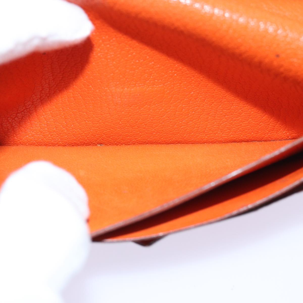 HERMES Beansufla Long Wallet Leather Orange Auth bs15648