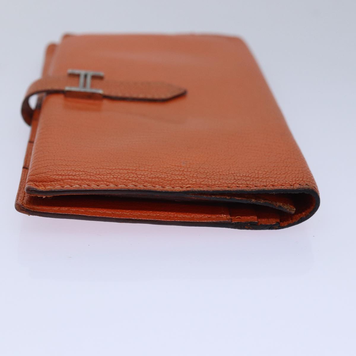 HERMES Beansufla Long Wallet Leather Orange Auth bs15648