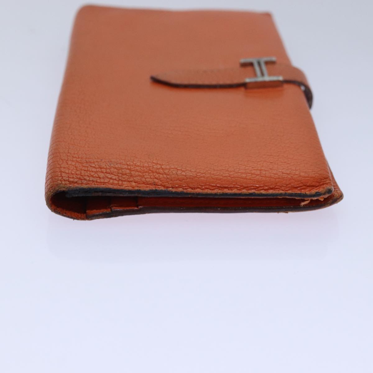 HERMES Beansufla Long Wallet Leather Orange Auth bs15648