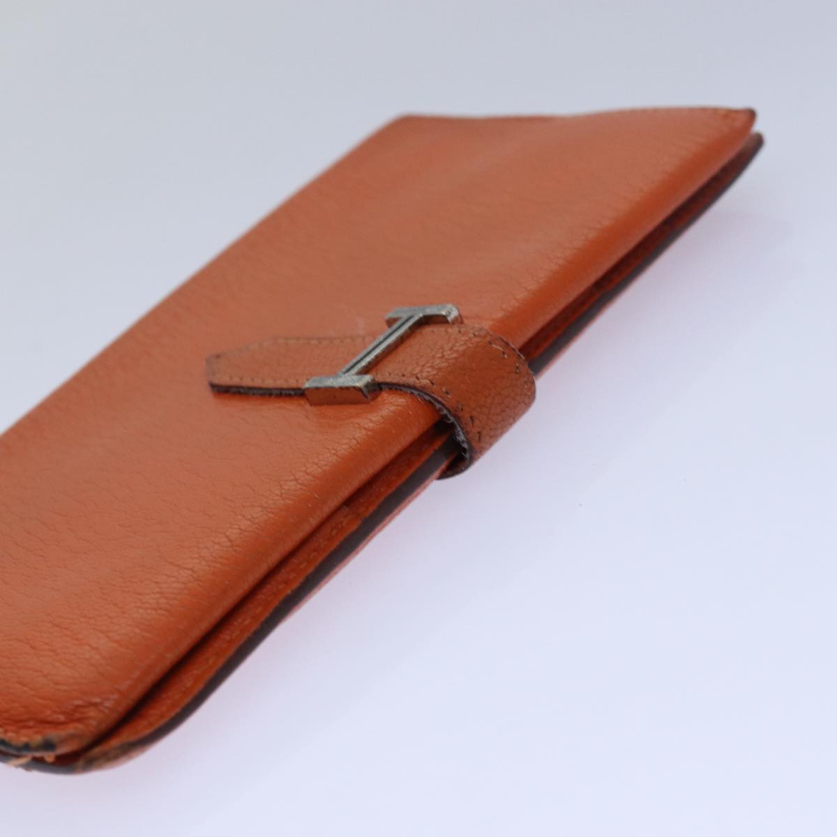 HERMES Beansufla Long Wallet Leather Orange Auth bs15648