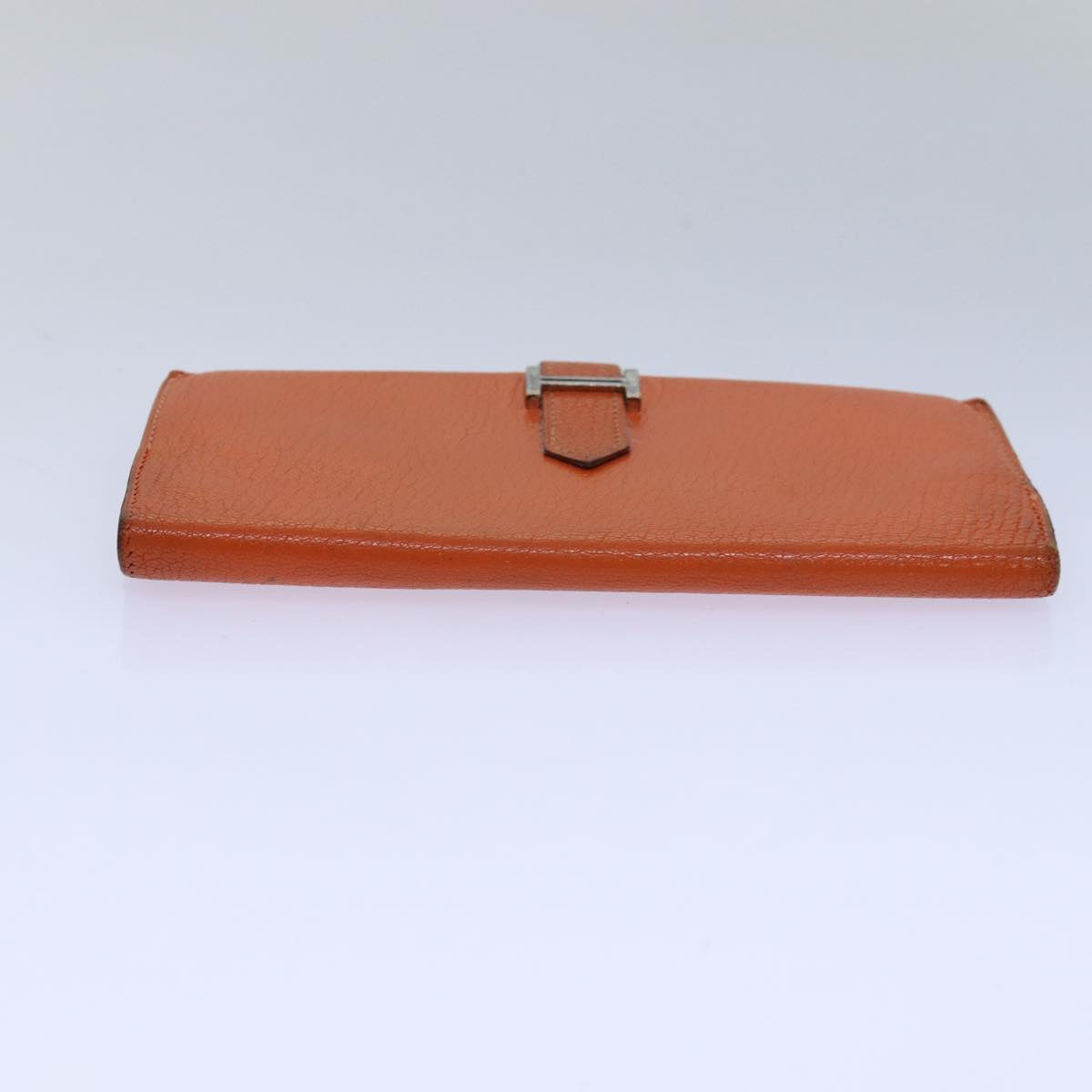 HERMES Beansufla Long Wallet Leather Orange Auth bs15648