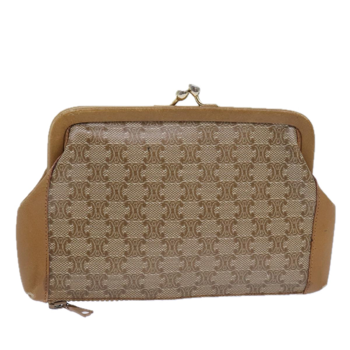 CELINE Macadam Canvas Pouch Beige Auth bs15651