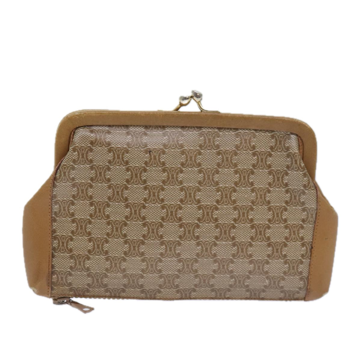 CELINE Macadam Canvas Pouch Beige Auth bs15651