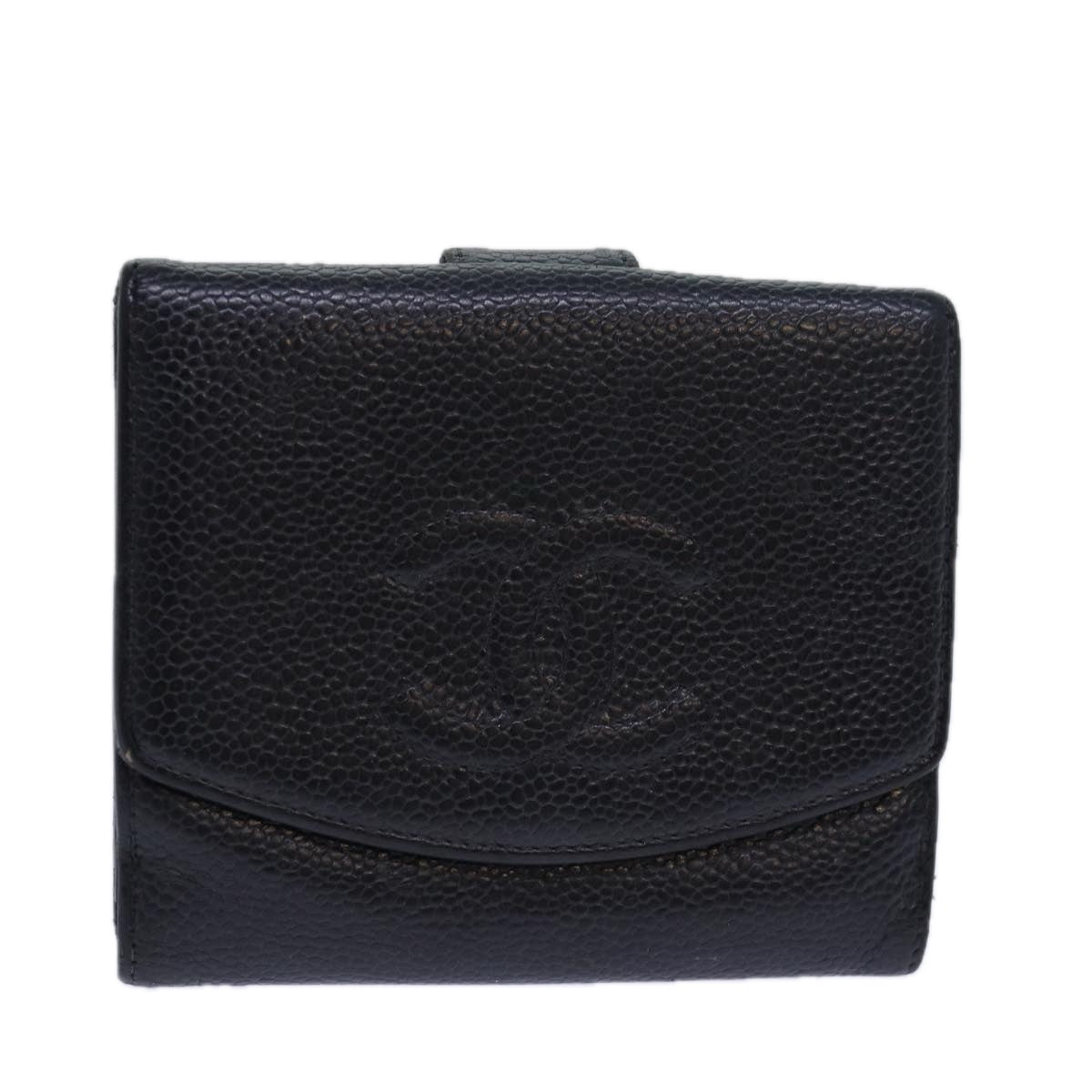 CHANEL COCO Mark Wallet Caviar Skin Black CC Auth bs15652