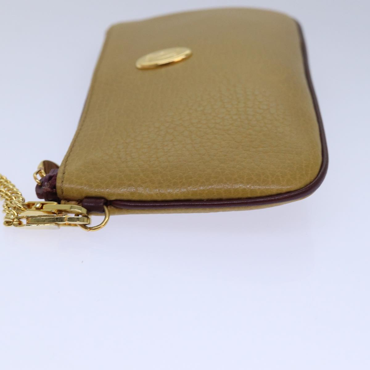 CARTIER Pouch Leather Beige Auth bs15654