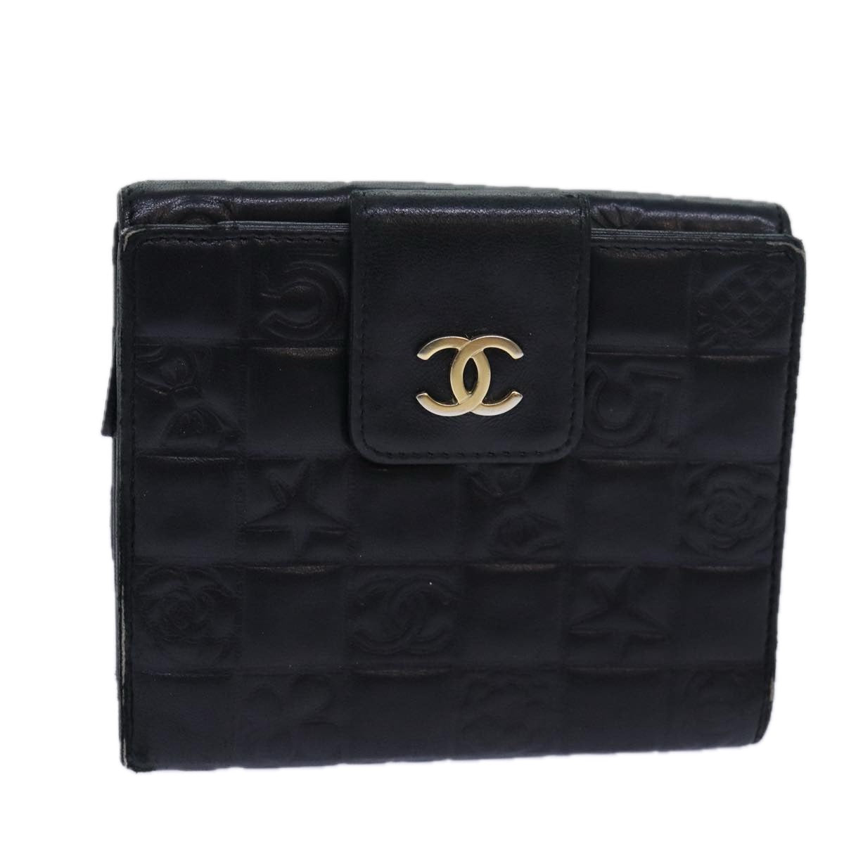 CHANEL Icon line Wallet Leather Black CC Auth bs15656