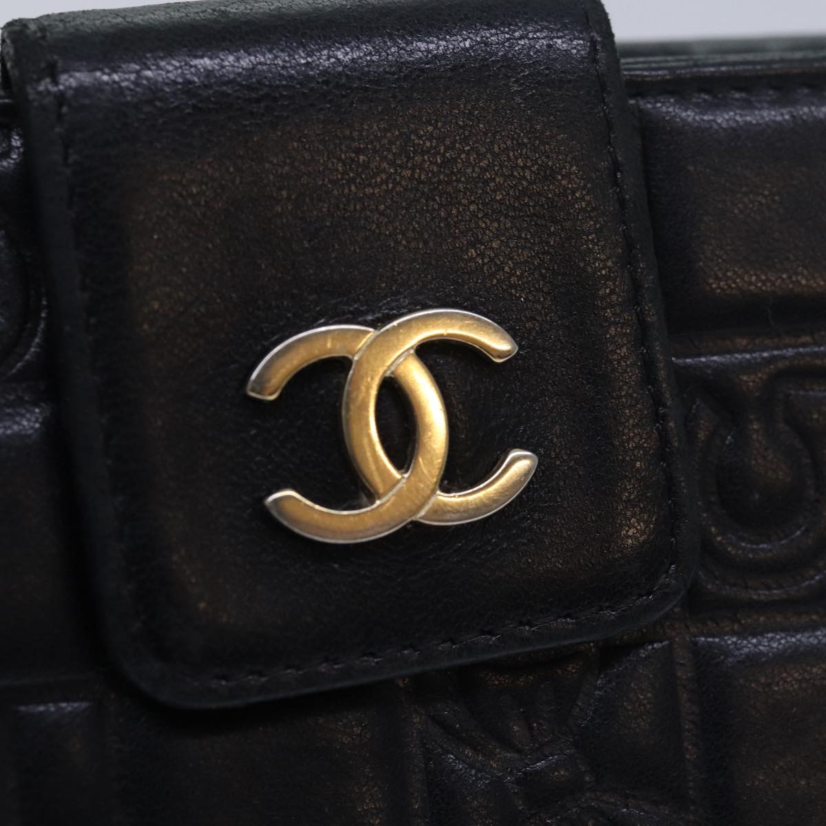 CHANEL Icon line Wallet Leather Black CC Auth bs15656