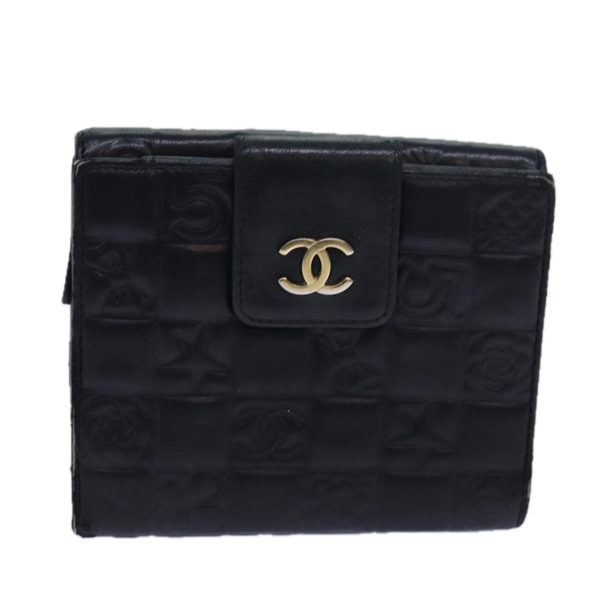 CHANEL Icon line Wallet Leather Black CC Auth bs15656