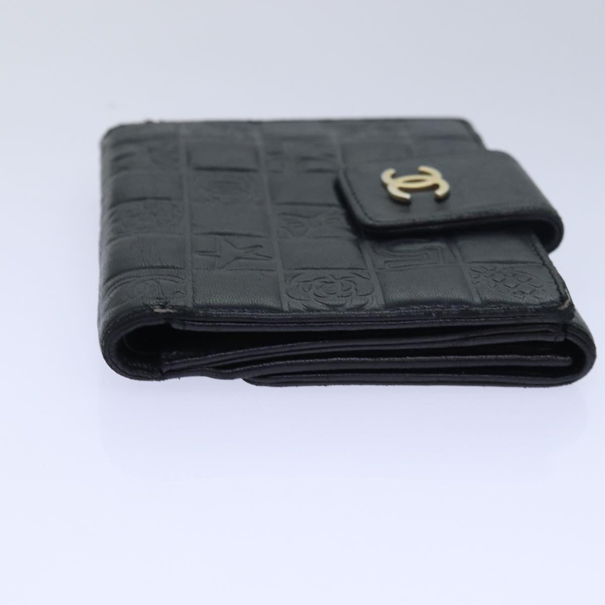 CHANEL Icon line Wallet Leather Black CC Auth bs15656